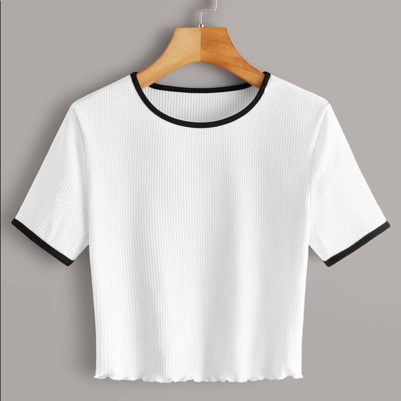 Lettuce Trim Crop Ribbed Ringer Tee - Picture 4 of 4
